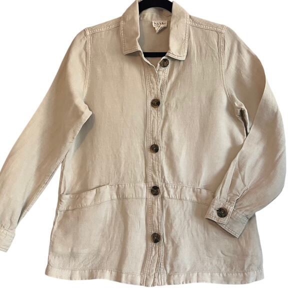 Nicole Miller Khaki Linen Safari Jacket Blazer Womens Small Casual Coastal - Picture 1 of 9
